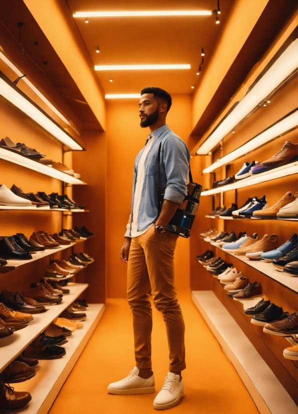 Shoe, Sleeve, Standing, Shelf, Orange, Shoe Store
