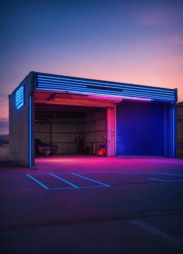 Sky, Automotive Lighting, Building, Purple, Asphalt, Electricity