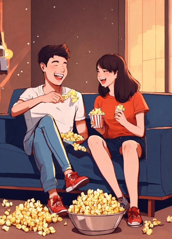 Smile, Cartoon, Happy, Fun, Sharing, Popcorn