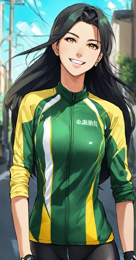 Smile, Hairstyle, Fashion, Jersey, Sleeve, Yellow
