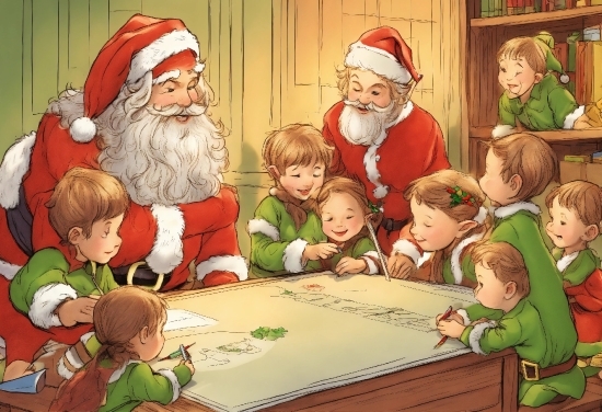 Smile, Sharing, Cartoon, Table, Lap, Santa Claus
