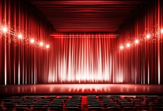 Stage Is Empty, Light, Theater Curtain, Textile, Interior Design, Red