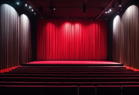 Stage Is Empty, Textile, Entertainment, Interior Design, Theater Curtain, Red