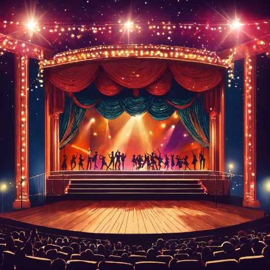 Stage Is Empty, Theater Curtain, Light, Decoration, Performing Arts, Entertainment