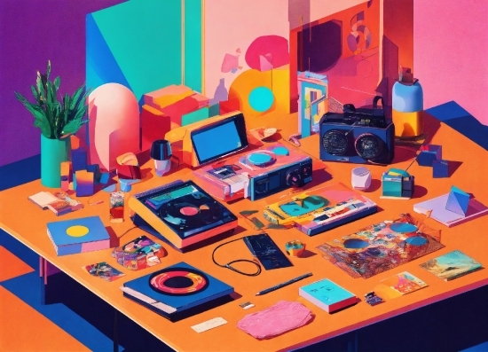 Table, Orange, Flowerpot, Desk, Gadget, Electronic Device