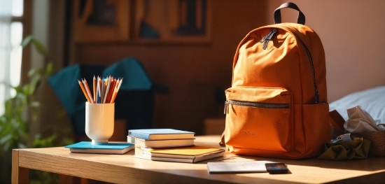 Table, Orange, Luggage And Bags, Tableware, Bag, Desk