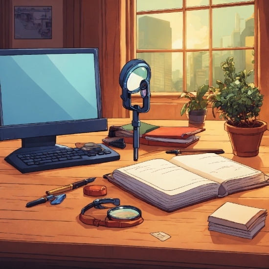 Table, Personal Computer, Plant, Output Device, Flowerpot, Computer Monitor