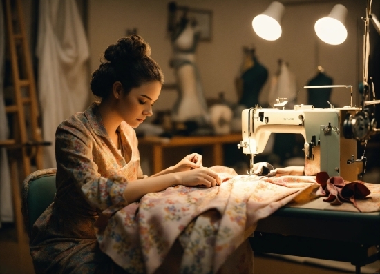 Tailor, Sewing Machine, Dressmaker, Sewing, Flash Photography, Curtain