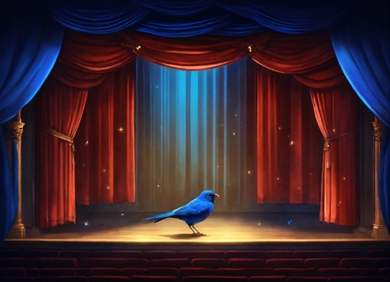 Theater Curtain, Blue, Light, Bird, Purple, Curtain