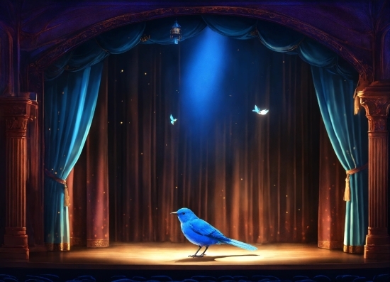 Theater Curtain, Blue, Purple, Bird, Curtain, Entertainment