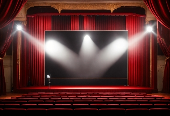 Theater Curtain, Building, Stage Is Empty, Entertainment, Textile, Interior Design