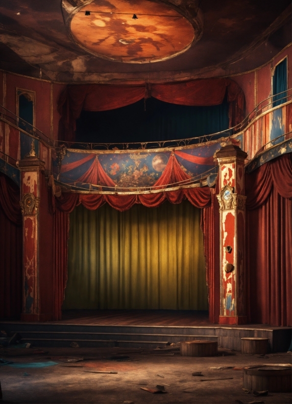 Theater Curtain, Stage Is Empty, Building, Wood, Entertainment, Performing Arts