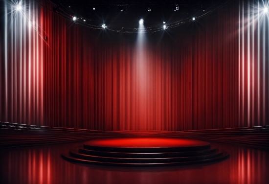 Theater Curtain, Stage Is Empty, Entertainment, Interior Design, Line, Red