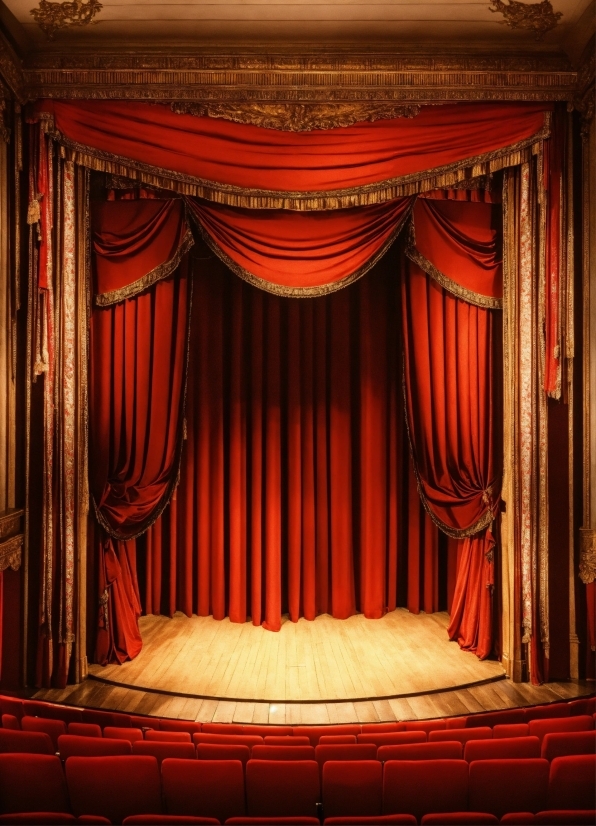 Theater Curtain, Stage Is Empty, Interior Design, Entertainment, Red, Curtain
