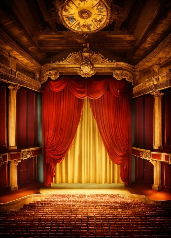 Theater Curtain, Textile, Amber, Lighting, Entertainment, Interior Design