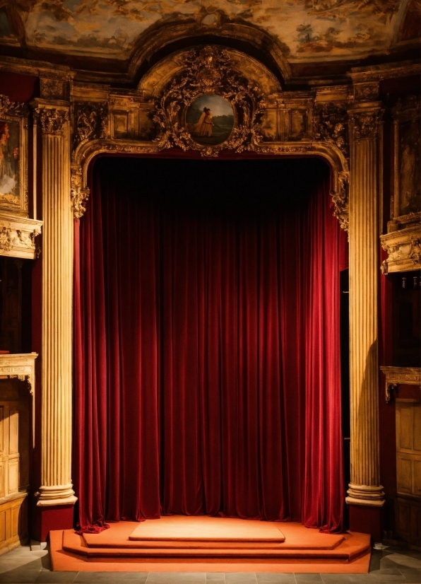 Theater Curtain, Textile, Interior Design, Building, Stage Is Empty, Curtain