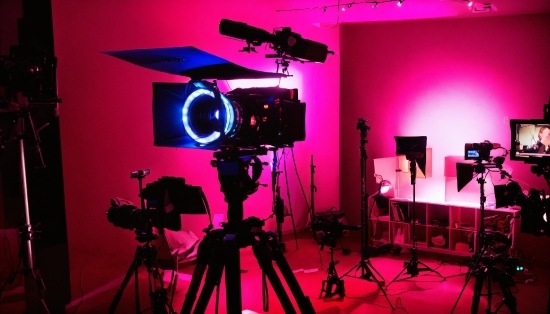 Tripod, Photograph, Light, Membranophone, Film Studio, Purple