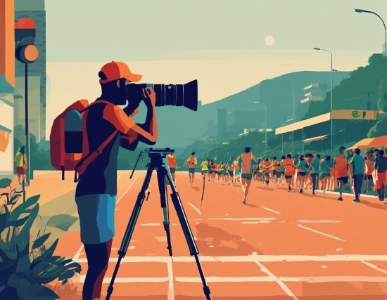 Tripod, Track And Field Athletics, Sky, Street Light, Plant, Videographer