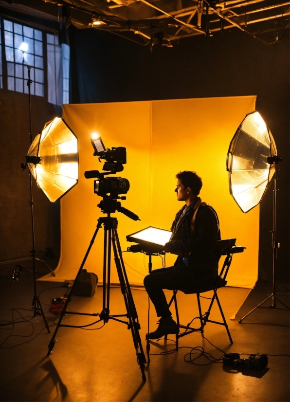 Tripod, Yellow, Film Studio, Lamp, Window, Microphone Stand