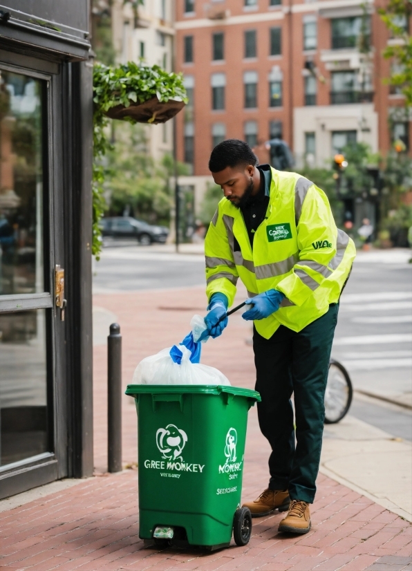 Waste Container, High-visibility Clothing, Green, Waste Containment, Infrastructure, Asphalt