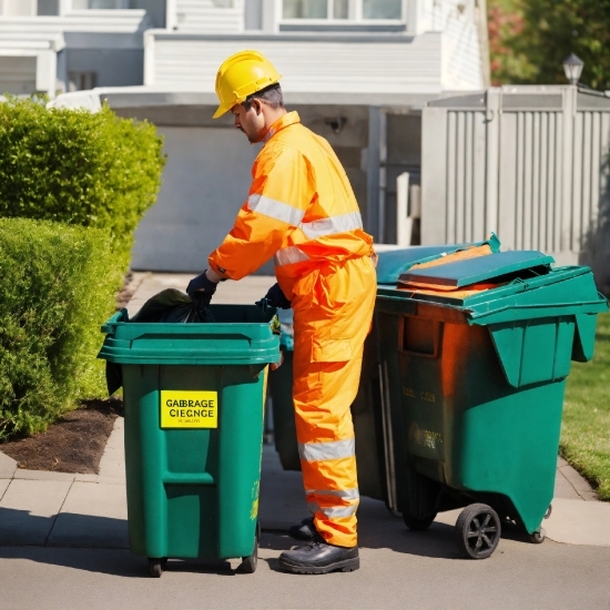 Waste Containment, Photograph, Waste Container, Green, High-visibility Clothing, Workwear