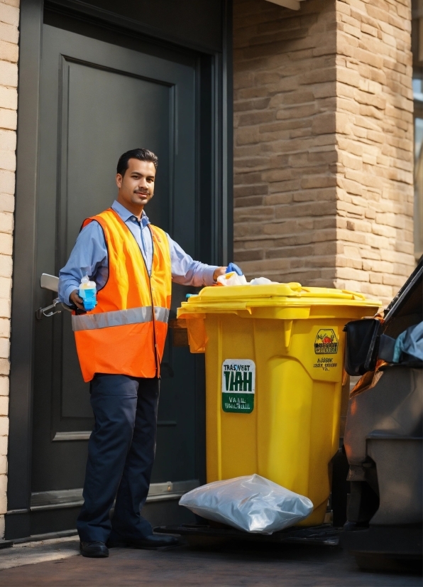 Waste Containment, Waste Container, High-visibility Clothing, Workwear, Yellow, Asphalt