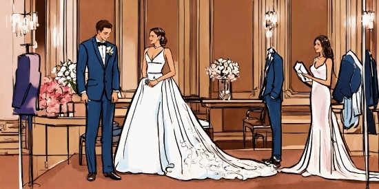 Wedding Dress, Dress, Human, Fashion, Bridal Clothing, Happy