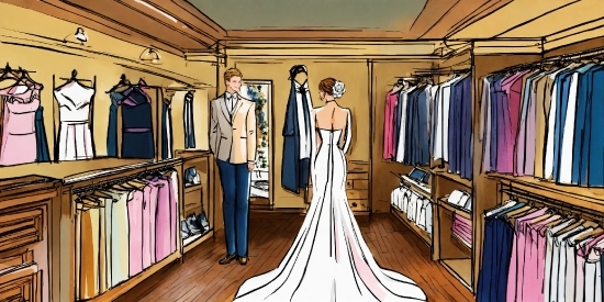 Wedding Dress, Dress, Textile, Lighting, Architecture, Fashion Design