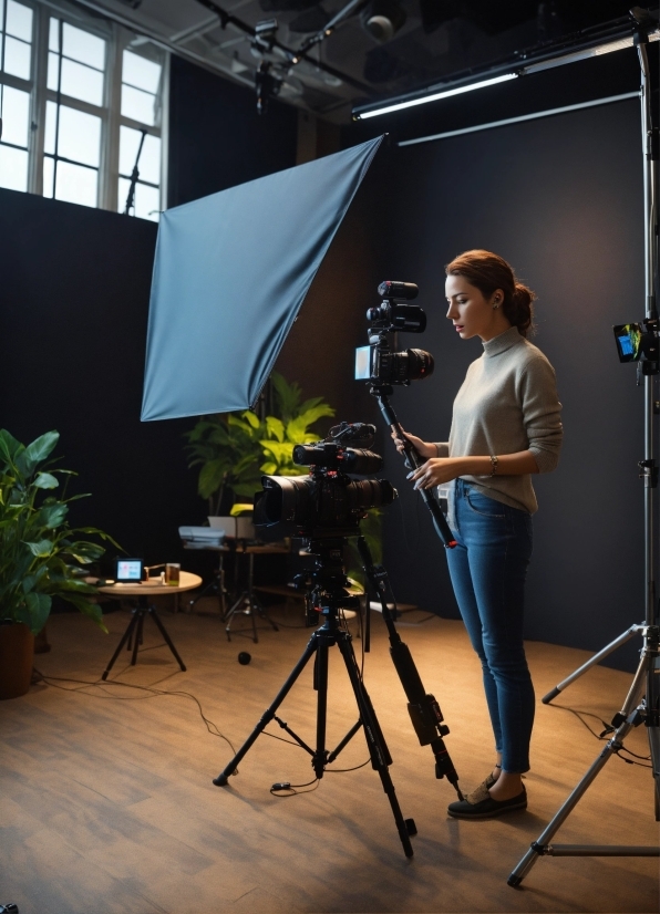 Wide Desktop Wallpaper, Tripod, Plant, Window, Videographer, Camera Accessory