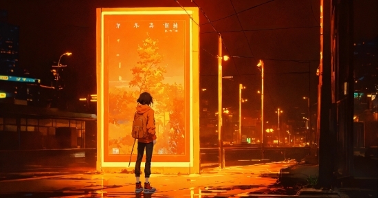 Window, Amber, Orange, Standing, Street Light, Line