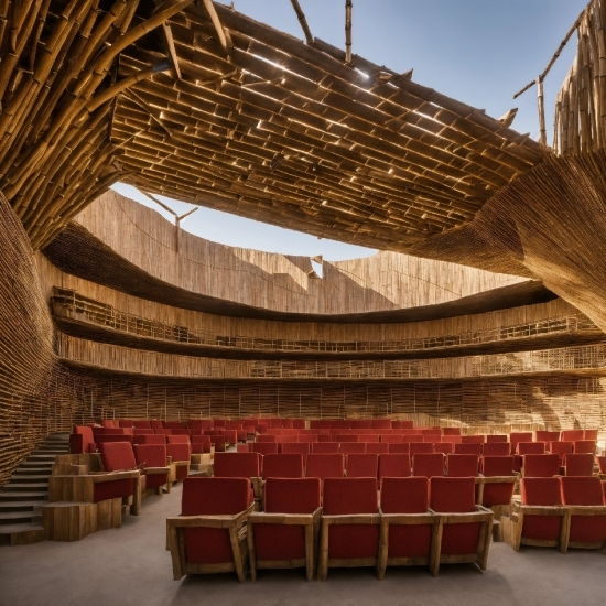Wood, Interior Design, Chair, Wall, Sky, Performing Arts Center