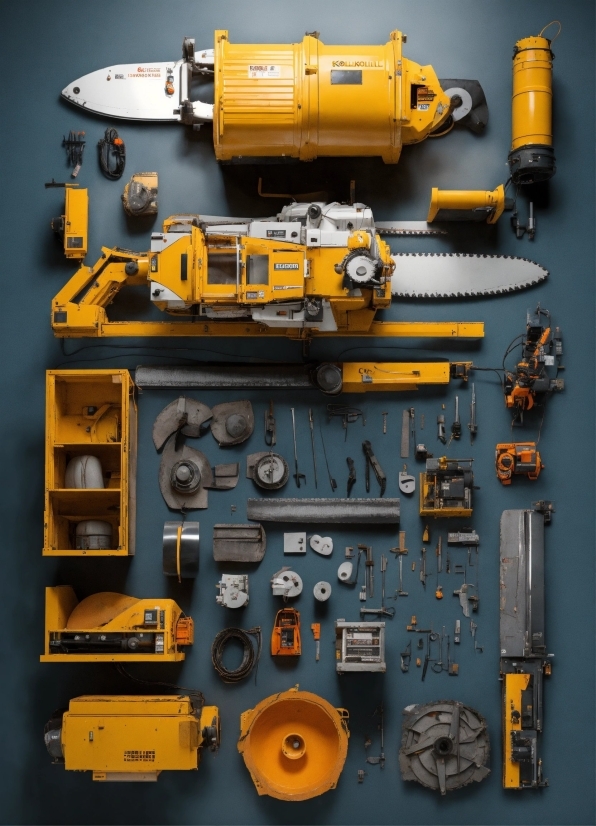 Yellow, Engineering, Gas, Machine, Auto Part, Metal