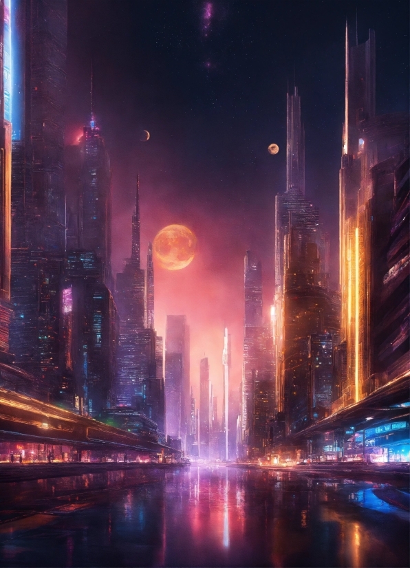 Ai Graphics Free, Building, Skyscraper, Water, Sky, Light
