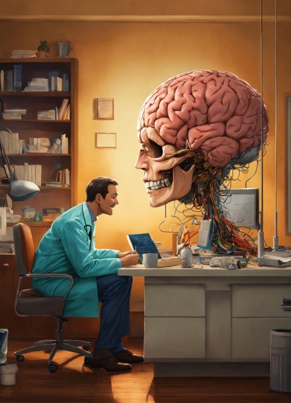 Brain, Human, Art, Bookcase, Shelf, Table