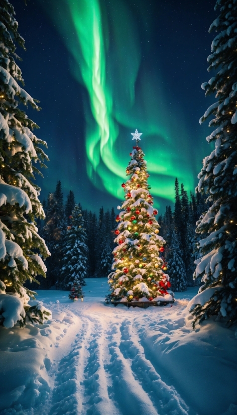 Christmas Tree, Plant, Snow, Light, Nature, World