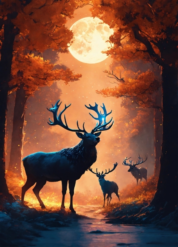 Elk, Light, Natural Environment, Branch, Plant, Deer