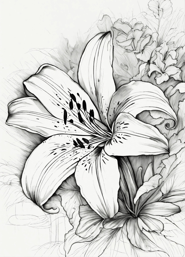 Flower, Botany, Petal, Art, Black-and-white, Plant