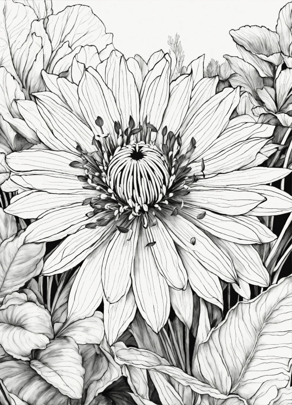 Flower, Petal, Plant, Black-and-white, Style, Art