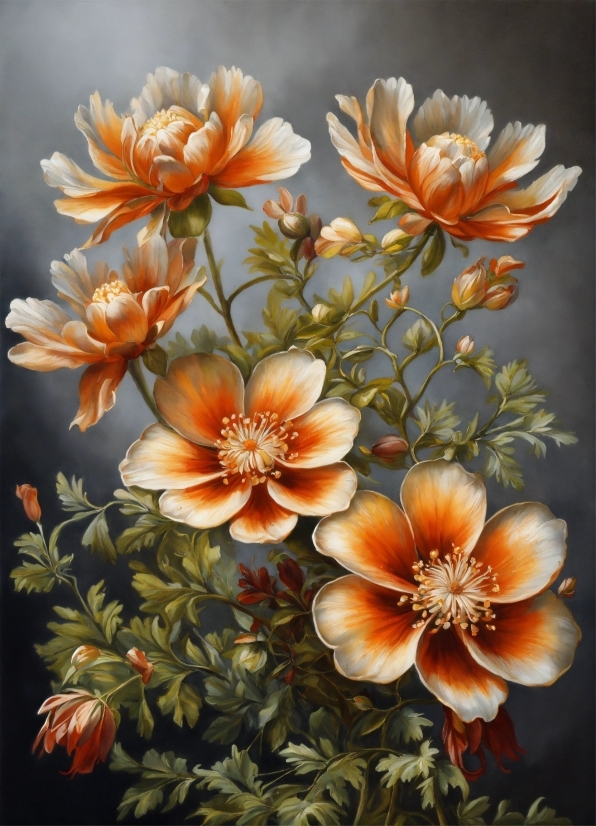 Flower, Plant, Botany, Petal, Orange, Painting