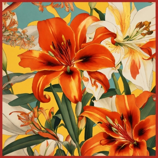 Flower, Plant, Orange, Petal, Botany, Painting