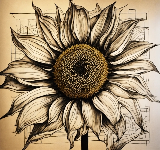 Flower, Plant, Petal, Art, Painting, Sunflower