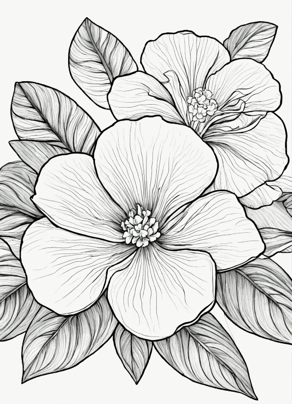 Flower, Plant, Petal, Black-and-white, Art, Illustration