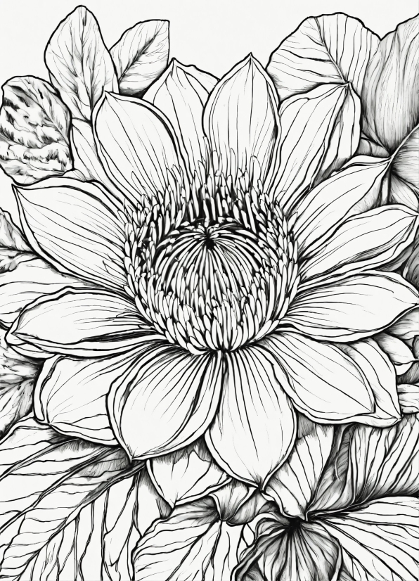 Flower, Plant, Petal, Black-and-white, Art, Style
