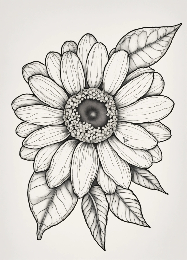 Flower, Plant, Petal, Black-and-white, Font, Art