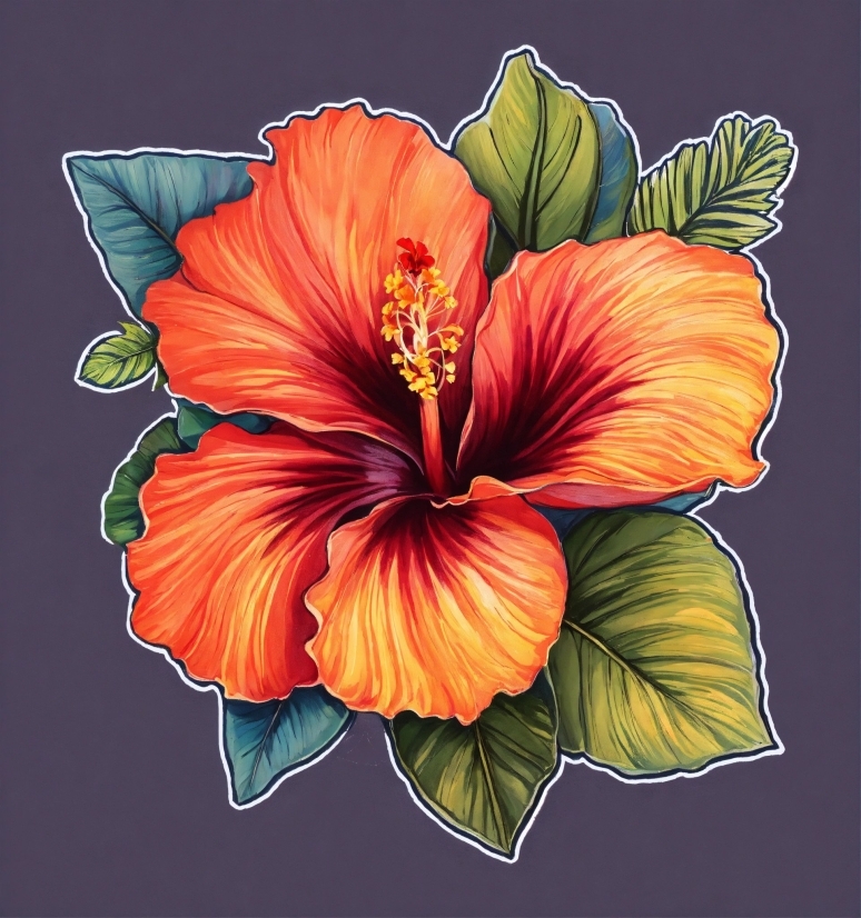 Flower, Plant, Petal, Hawaiian Hibiscus, Painting, Flowering Plant