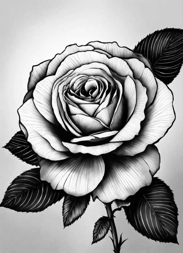 Flower, Plant, Petal, Leaf, Black-and-white, Style