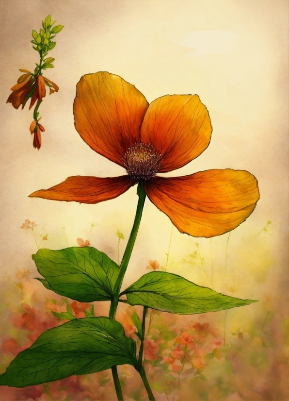 Flower, Plant, Petal, Leaf, Orange, Painting