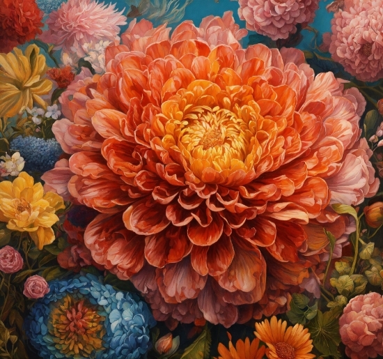 Flower, Plant, Petal, Orange, Painting, Art