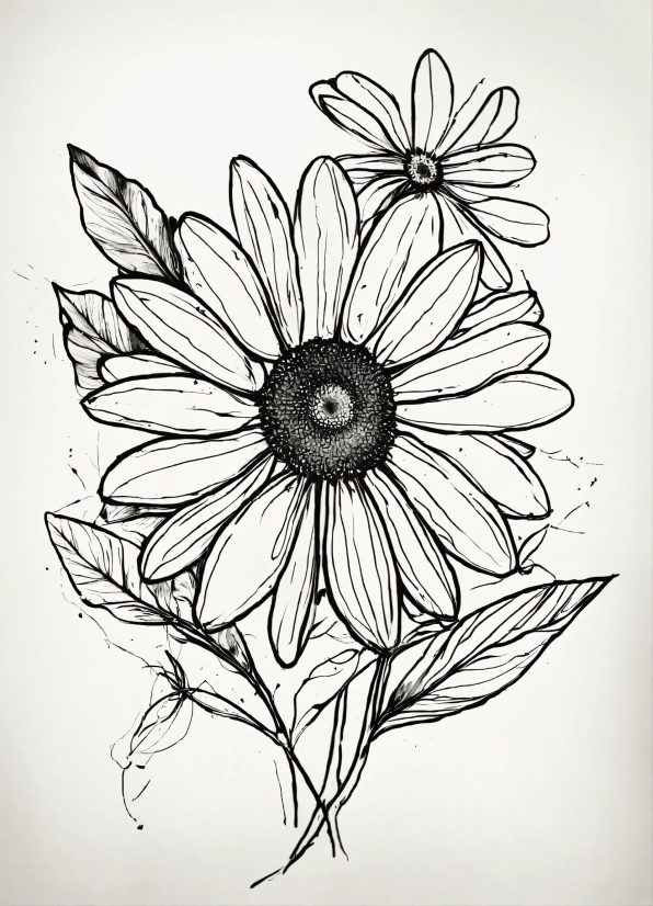 Flower, Plant, Petal, Style, Black-and-white, Art