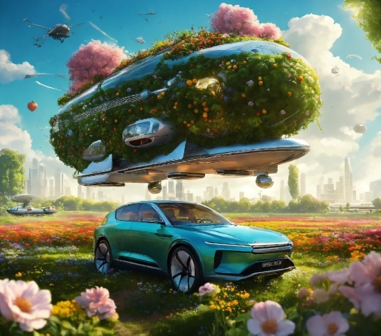 Flower, Plant, Tire, Wheel, Car, Sky